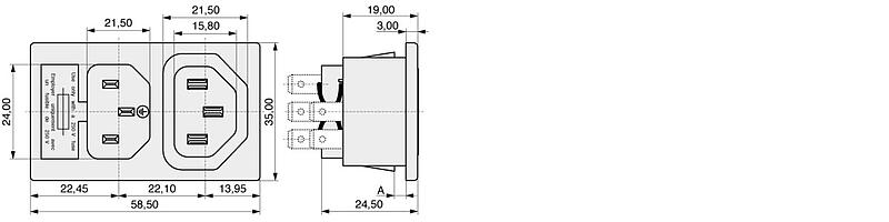  K+B Kombination mit abgesichertem Netzeingang Steckanschluss
Lötanschluss  44R01-1
