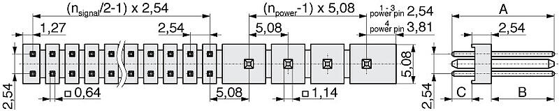  Stiftleiste mit Power- und Signalkontakten 2,54/5,08 mm  565  1
