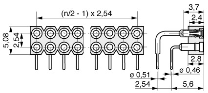  Präzisions-Sockelstreifen abgewinkelt 2,54 mm  009  2