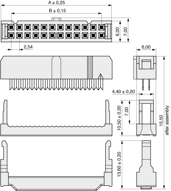  Buchsenleiste mit Schneid-Klemm-Anschluss 2,54 mm IDC  101-2