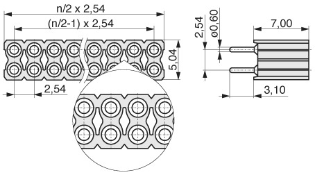  Buchsenleiste mit gedrehten Kontakten 2,54 mm  115-2