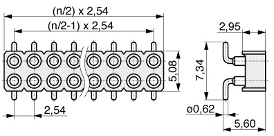  Buchsenleiste SMD mit gedrehten Kontakten 2,54 mm  120  3