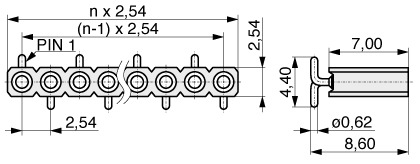  Buchsenleiste SMD mit gedrehten Kontakten 2,54 mm  122-1