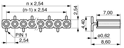  Buchsenleiste SMD mit gedrehten Kontakten 2,54 mm  122  2