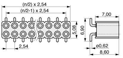 Female Header SMD with Turned Contacts 2,54 mm  122  3