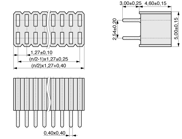  Female Header for 0,46 mm Square Pins, 1,27 mm  184  2