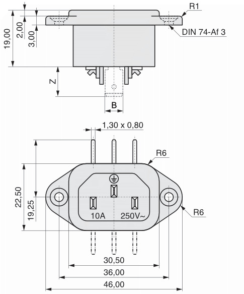  K+B Gerätestecker Lötanschluss
Steckanschluss  42R09  1