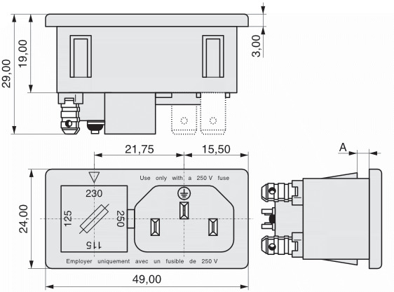  K+B Gerätestecker Lötanschluss
Steckanschluss  42R34  3