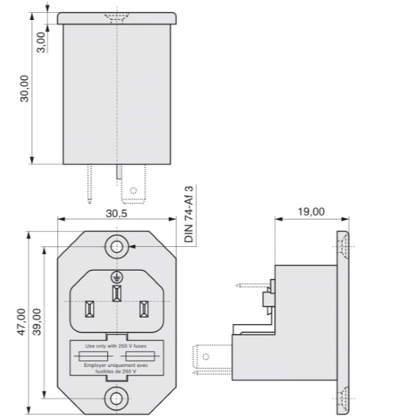  K+B Gerätestecker Lötanschluss
Steckanschluss  42R44  2