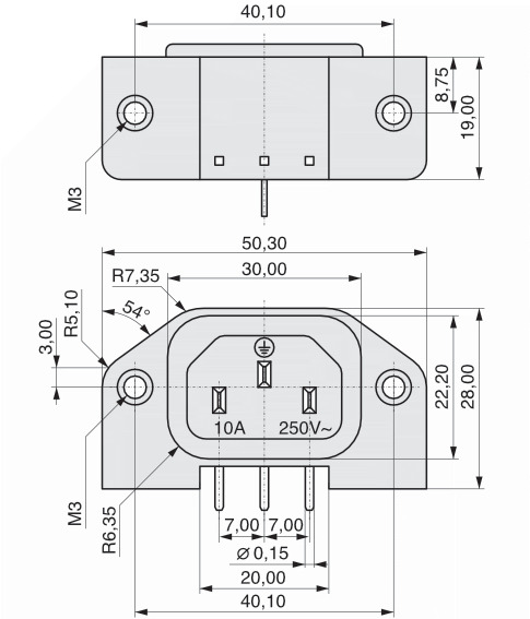  K+B Gerätestecker Lötanschluss
Platinenanschluss  42R65-2