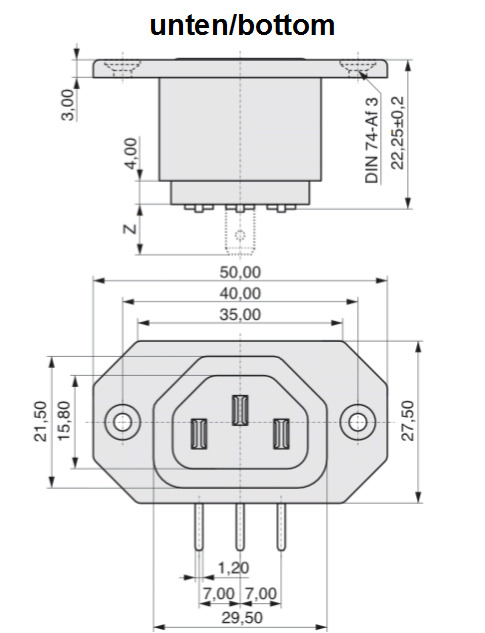  1 K+B Device socket board connection
solder termination
Plug-in connection  43R09  4