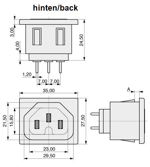  3 K+B Device socket board termination
solder termination
Plug-in connection  43R09-3