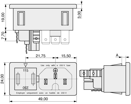  K+B Gerätestecker Lötanschluss
Steckanschluss  42R43-3
