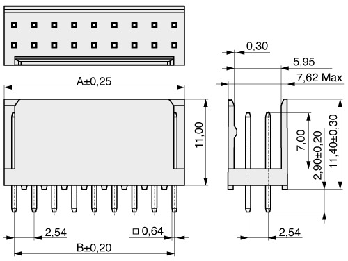  Pin Header with Polarizing Feature 2,54 mm  662  2